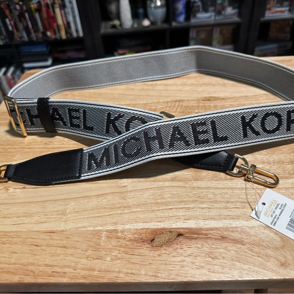 Michael Kors Black and Gray guitar strap gold hardware
